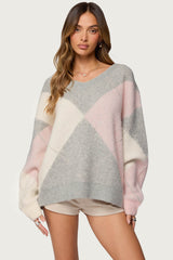 Elda Oversized Argyle Sweater