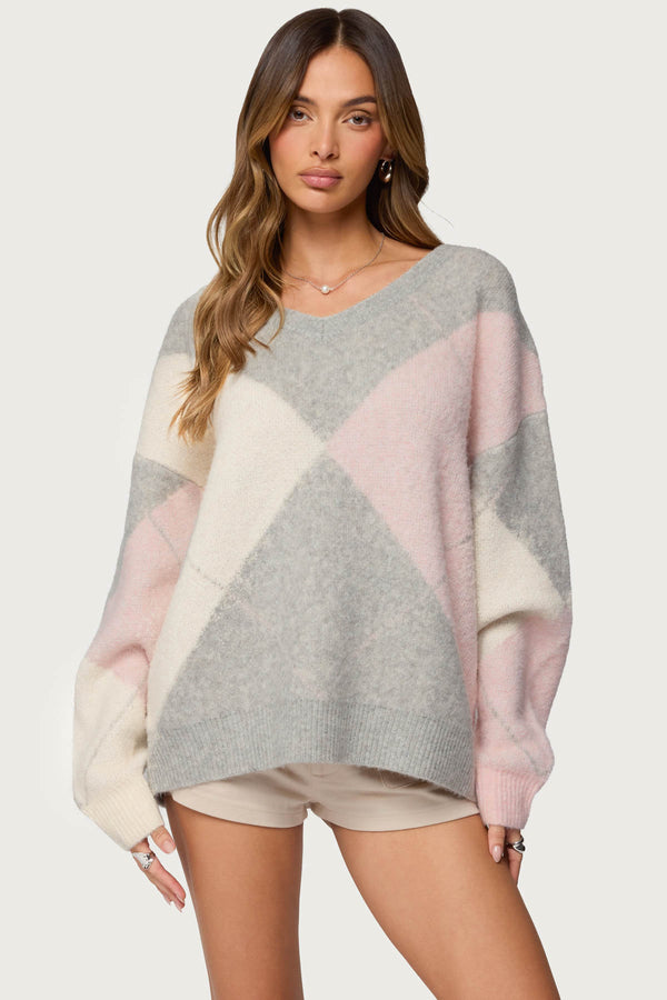 Elda Oversized Argyle Sweater view 1