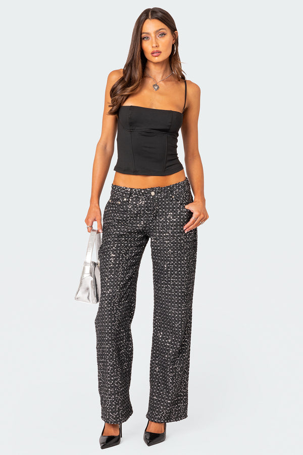 Nyah Sequin Low Rise Wide Leg Jeans view 1