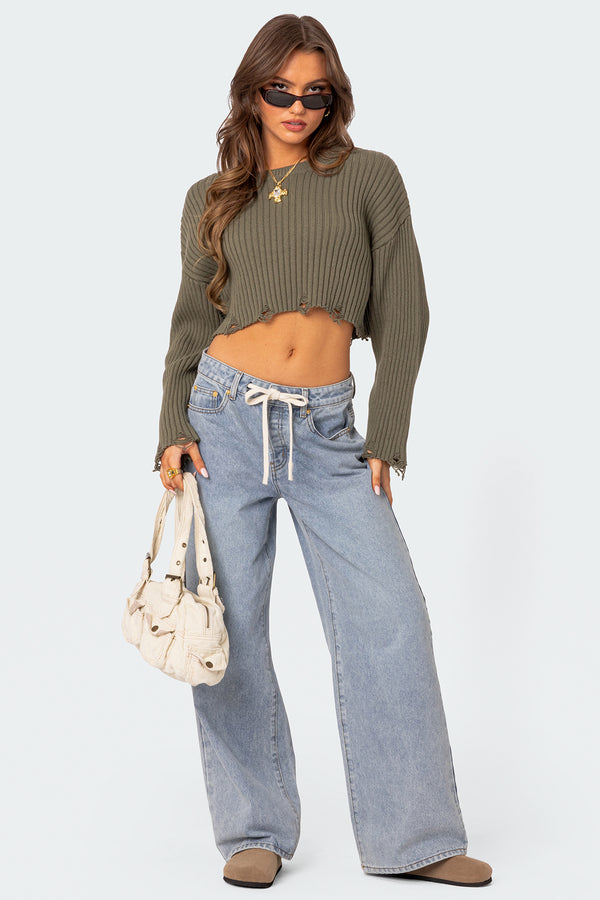 Distressed Hem Oversized Cropped Sweater view 2