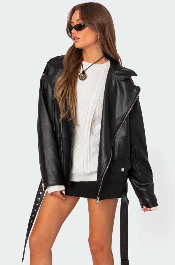Wrenley Oversized Faux Leather Jacket view 1