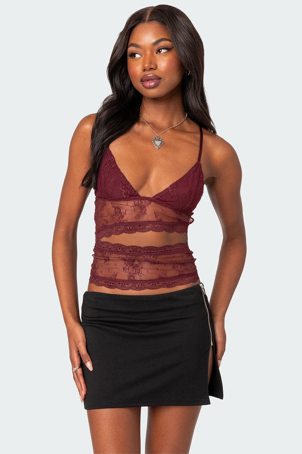 Spice Cut Out Sheer Lace Tank Top view 1