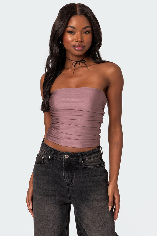 Maxeen Shiny Gathered Tube Top view 1