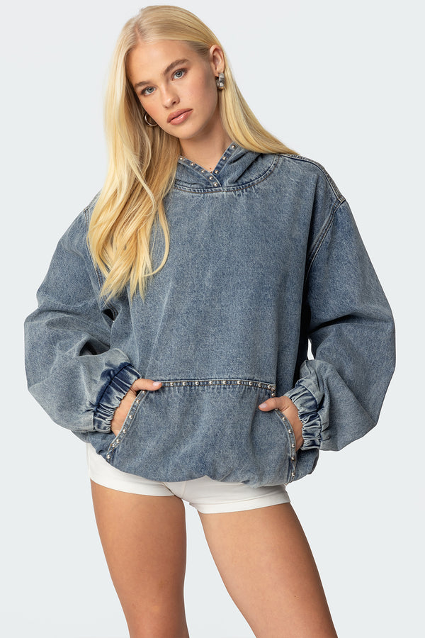 Marney Oversized Studded Denim Hoodie view 1