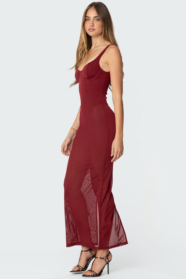 Mesh Built In Bodysuit Maxi Dress view 2