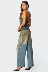 Split Front Pinstripe Halter Top