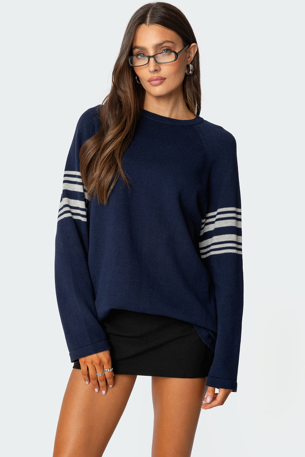 Contrast Stripe Oversized Knit Top view 1