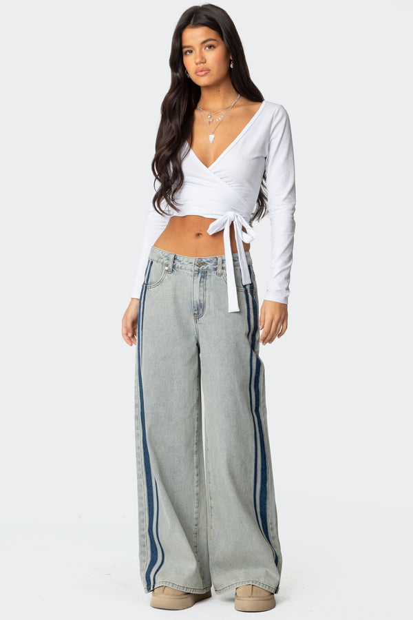 Side Stripe Washed Low Rise Baggy Jeans view 1