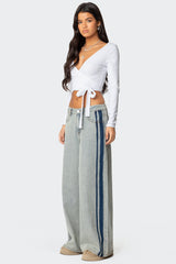 Side Stripe Washed Low Rise Baggy Jeans