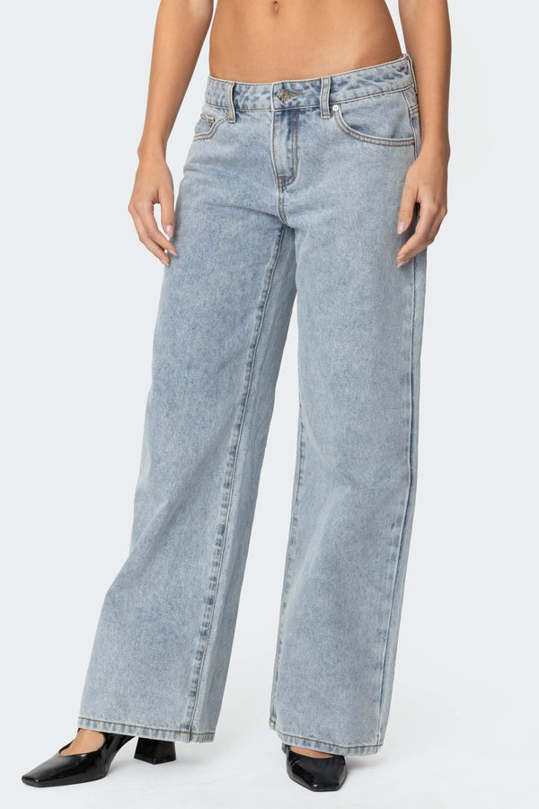 Contrast Heart Washed Low Rise Baggy Jeans view 2