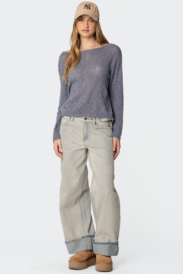 Double Belt Washed Low Rise Baggy Jeans view 1