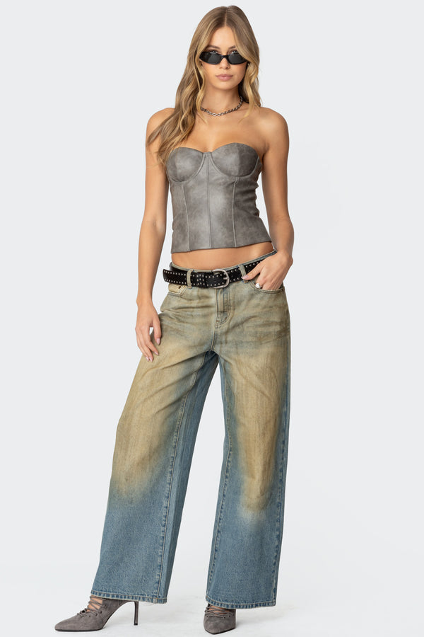 Sulivan Strapless Faux Leather Corset view 2