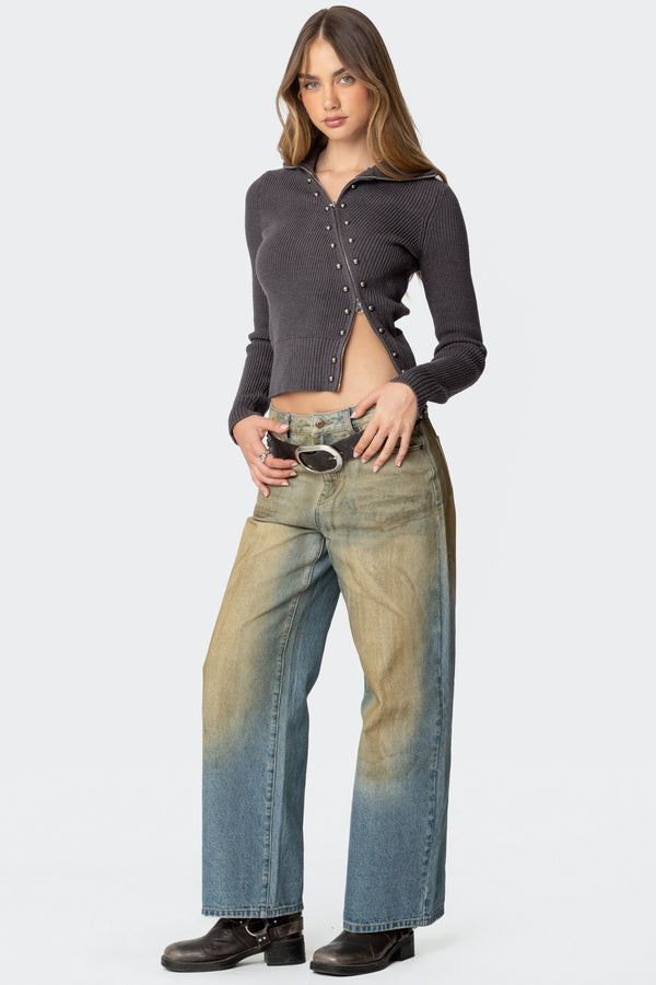 Ribbed Asymmetric Zip Up Cardigan view 2