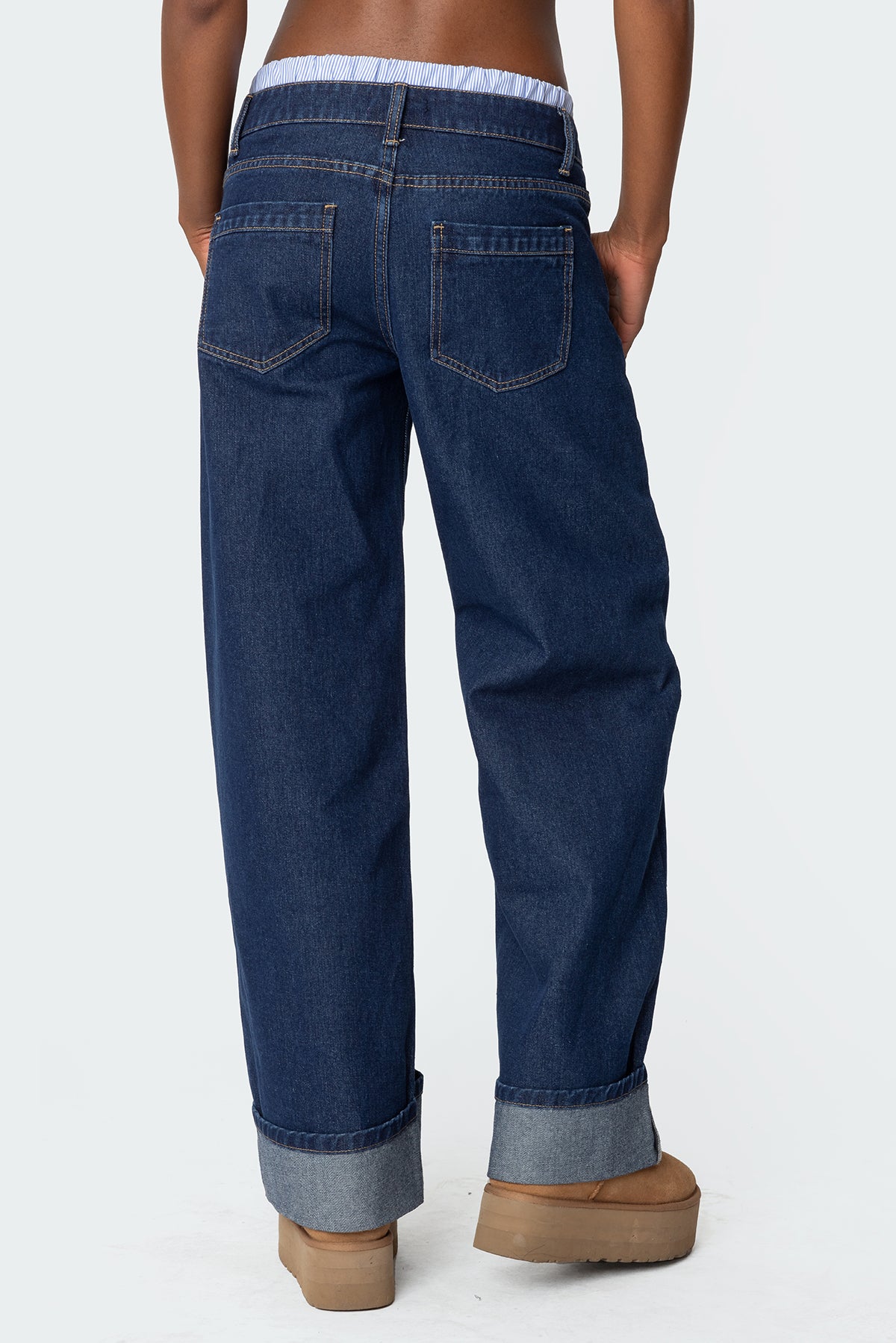 Striped Boxer Detail Low Rise Baggy Jeans