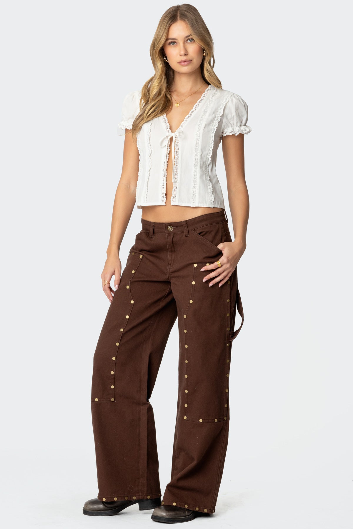 Studded Low Rise Baggy Carpenter Jeans