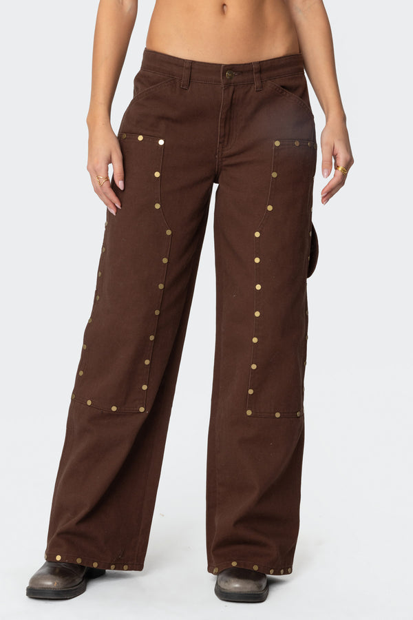 Studded Low Rise Baggy Carpenter Jeans view 2