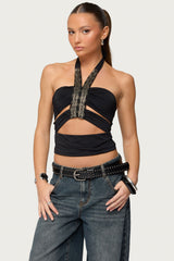 Zola Cutout Beaded Halter Top