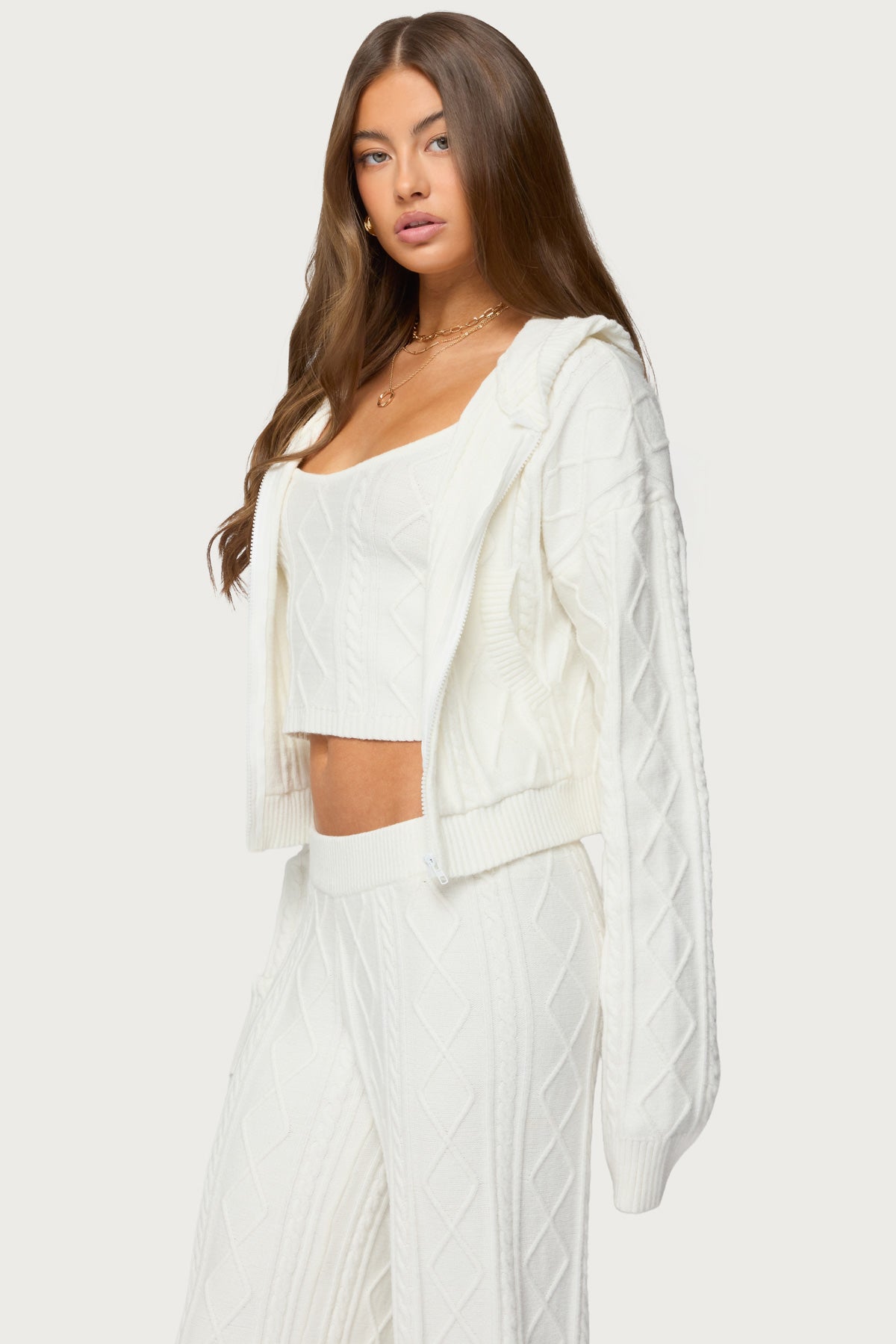 Louise Cable Knit Hooded Cardigan