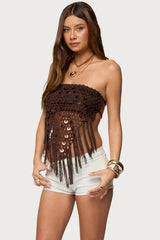 Handkerchief Backless Crochet Fringed Top