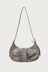 Washed Faux Leather Buckle Bag