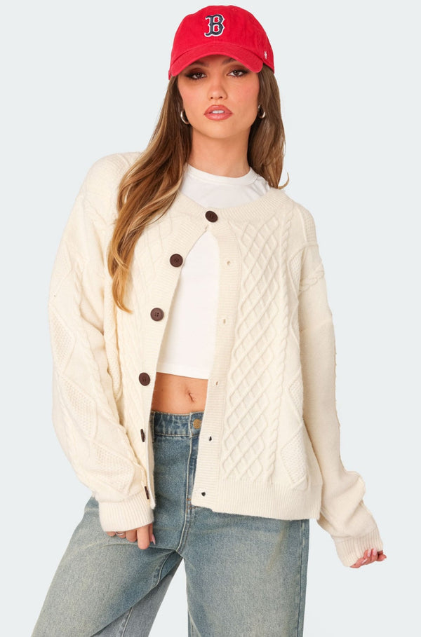 Rory Oversized Cable Knit Cardigan view 1