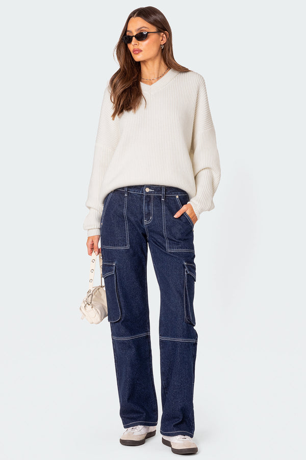 Denny Oversized V Neck Sweater view 2