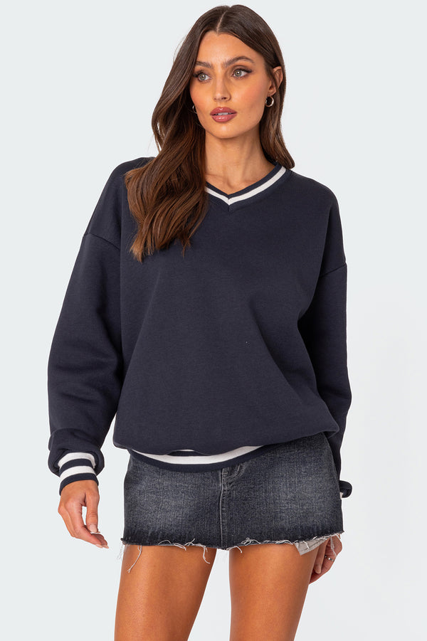 Caryn Oversized V Neck Sweatshirt view 1