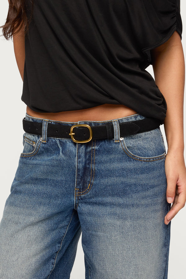 Oval Buckle Faux Suede Belt view 1
