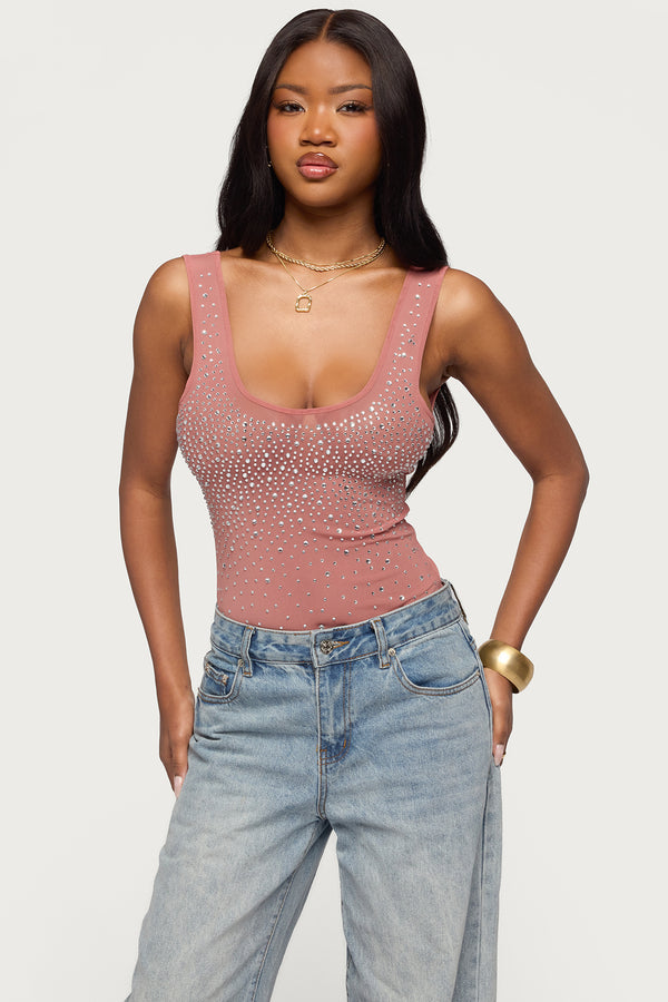 Angelita Rhinestone Sheer Mesh Bodysuit view 1