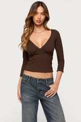 Cassisy Three-Quarter Sleeve Wide V Neck Top