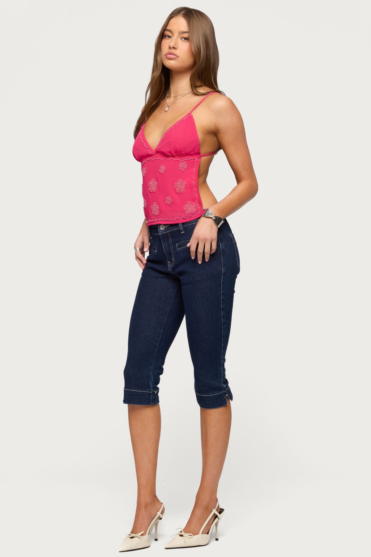 Kazi Backless Floral Bead Top