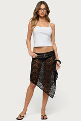 Sheer Lace Handkerchief Midi Skort