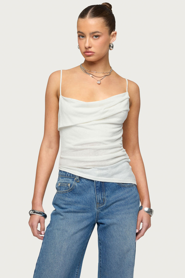 Asymmetric Cowl Neck Tank Top view 1