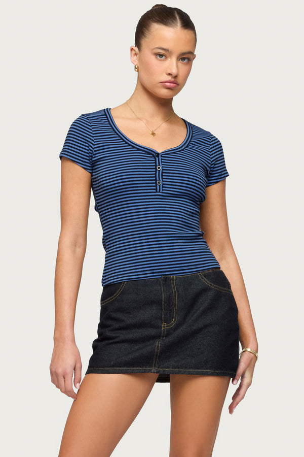 Kady Striped Henley T Shirt view 1