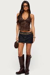 Butterfly Sequin Backless Halter Top