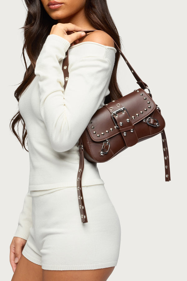 Stud & Buckle Faux Leather Bag view 1