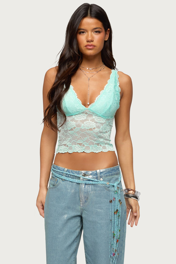 Vanya Sheer Lace V Neck Top view 1