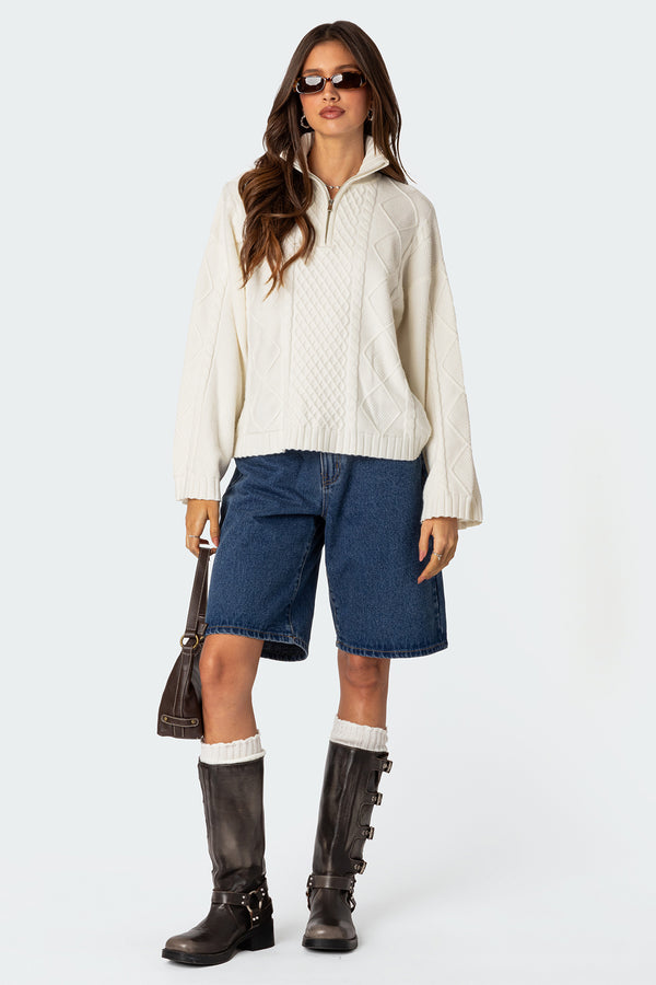 Oversized Quarter Zip Cable Knit Sweater view 1