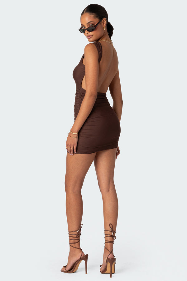 Mikey Ruched Open Back Mini Dress view 1