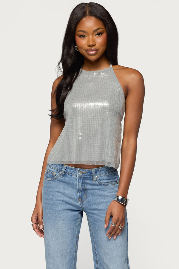 Itara Sequin Backless Halter Top view 1