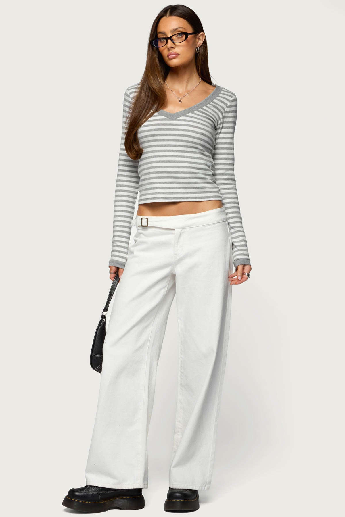 Kimi Striped Long Sleeve V Neck Top