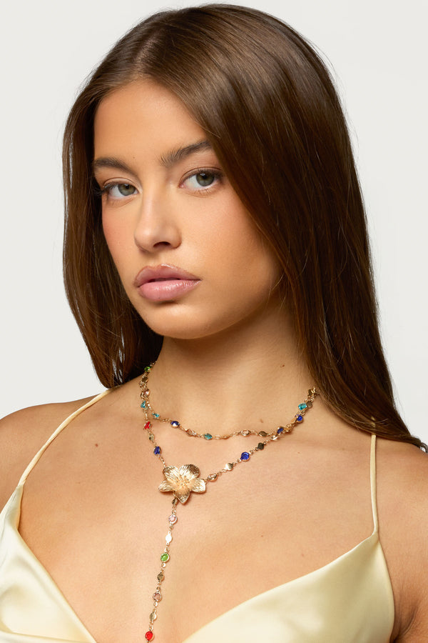 Flower Cascading Gemstone Necklace Set view 1