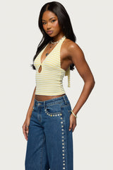 Maylah Keyhole Striped Textured Halter Top
