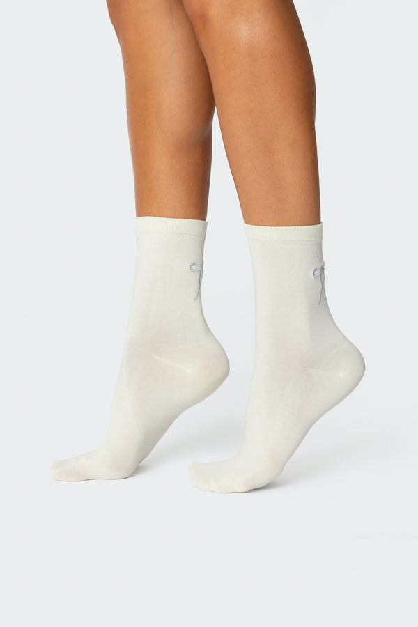 Embroidered Bow Socks view 1