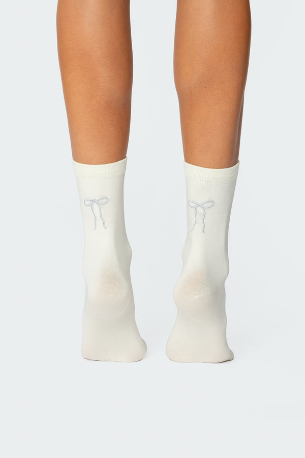 Embroidered Bow Socks view 2