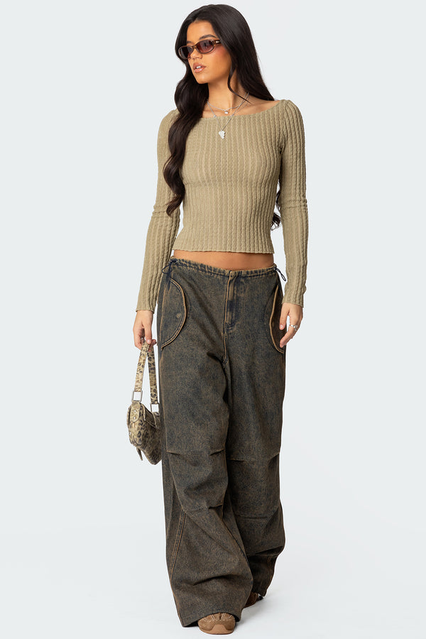 Textured Sheer Boat Neck Top view 2
