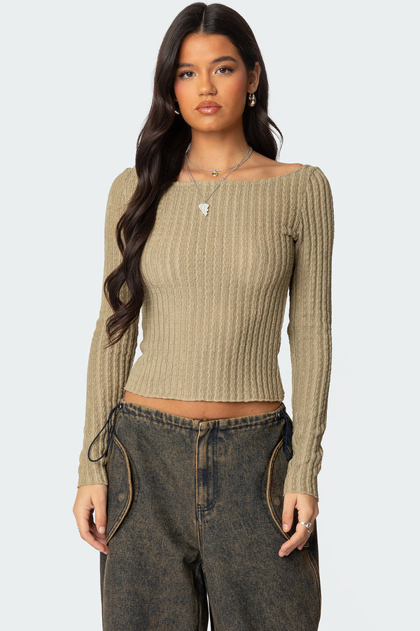 Textured Sheer Boat Neck Top view 1