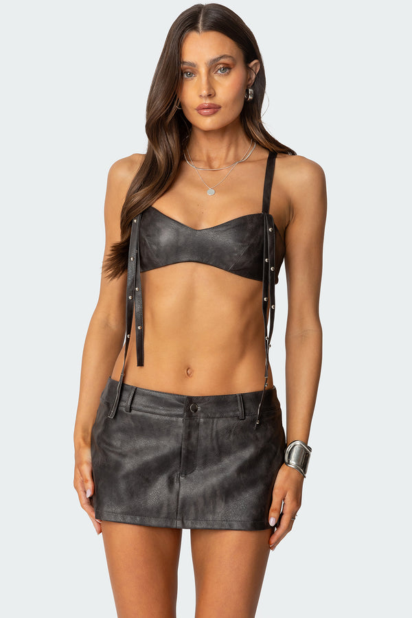 Sadaf Faux Leather Bra Top view 1