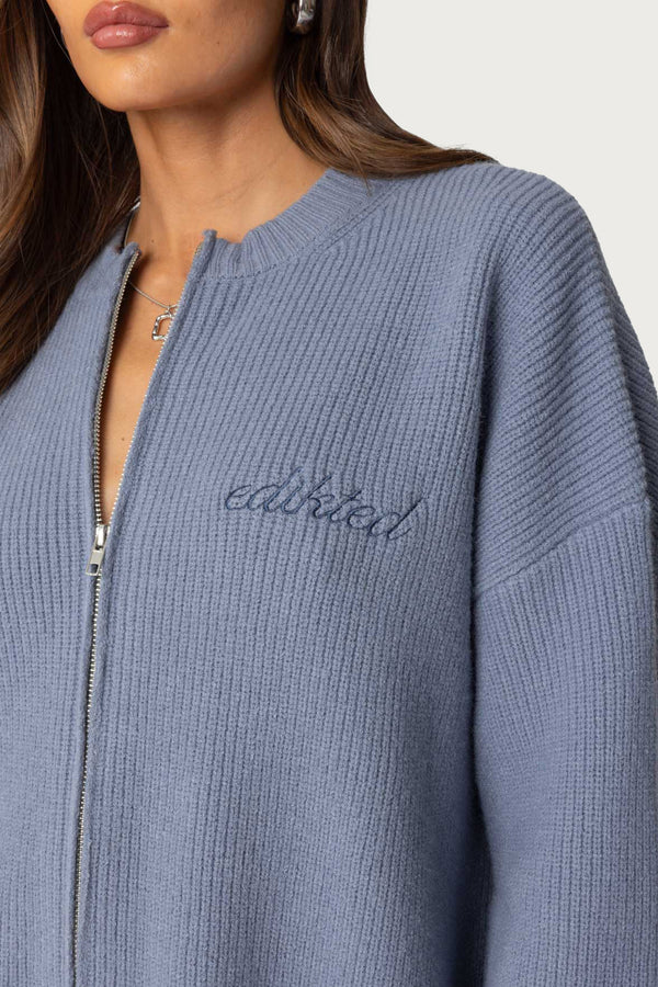 Kris Ribbed Knit Zip Up Sweater view 2