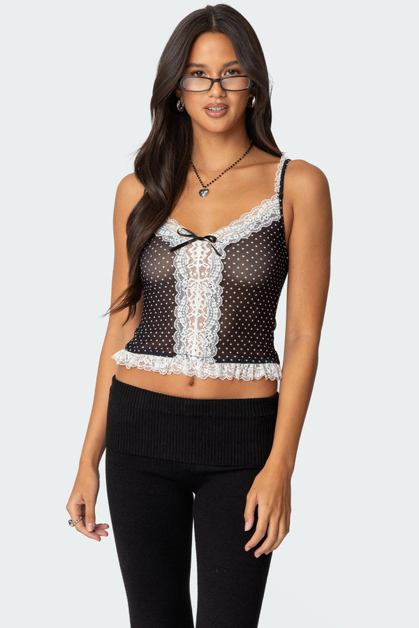Polka Dot Sheer Mesh Tank Top view 1